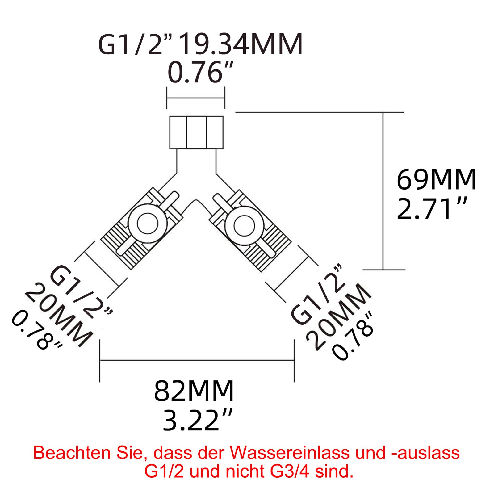 Tecmolog DSF009A - Válvula de conmutación (3 vías, 1/2", latón, pieza de distribución en Y, con grifos de cierre para alcachofa de ducha y brazo de ducha)