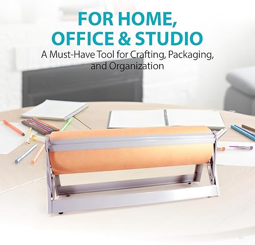 Miniatura 6 de Dispensador de papel metálico de escritorio, gris (rollo de papel de 18 pulgadas de ancho, cortador de borde recto)