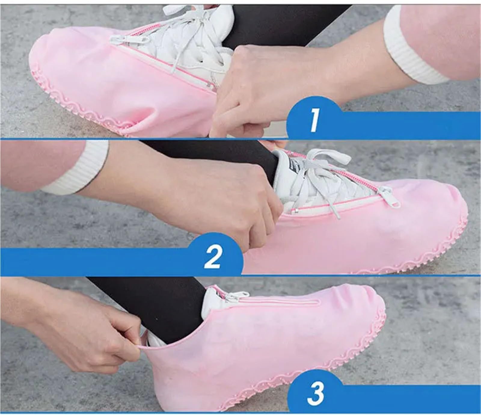 4 pares de zapatos for mujer y hombre, cubiertas con cremalleras, impermeables reutilizables for, antideslizantes silicona for lluvia para Protección