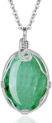 Miniatura 7 de XIANNVXI Collar de cristal curativo envuelto en alambre ovalado con piedra preciosa, collar con colgante de piedra preciosa natural espiritual