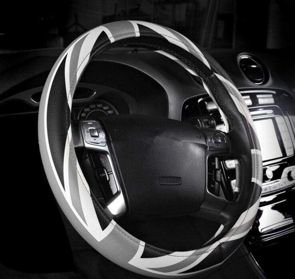 Kune British UK Flag Style Leather Steering Wheel Cover 15'' R52 R53 R54 R56 for Mini Coope R55 R56 R57-R60 Clubman Countryman (Black)