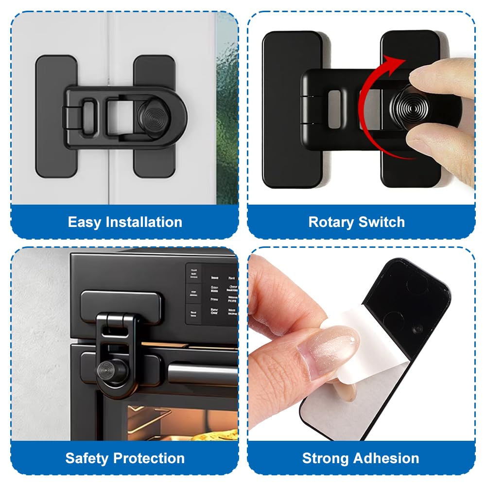 4 Pièces Serrure de Porte de Réfrigérateur de Sécurité Enfant Placard Noir, Securite Fenetre Enfant, Cadenas Frigo, Bloque Porte Frigo, Fermeture Placard Bebe pour Cuisine Four Tiroir