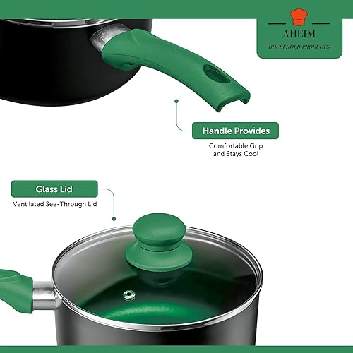 Miniatura 4 de Juego de ollas y sartenes, juego de utensilios de cocina antiadherentes de aluminio, sartenes, cazuela con tapa, sartén y utensilios, juego de