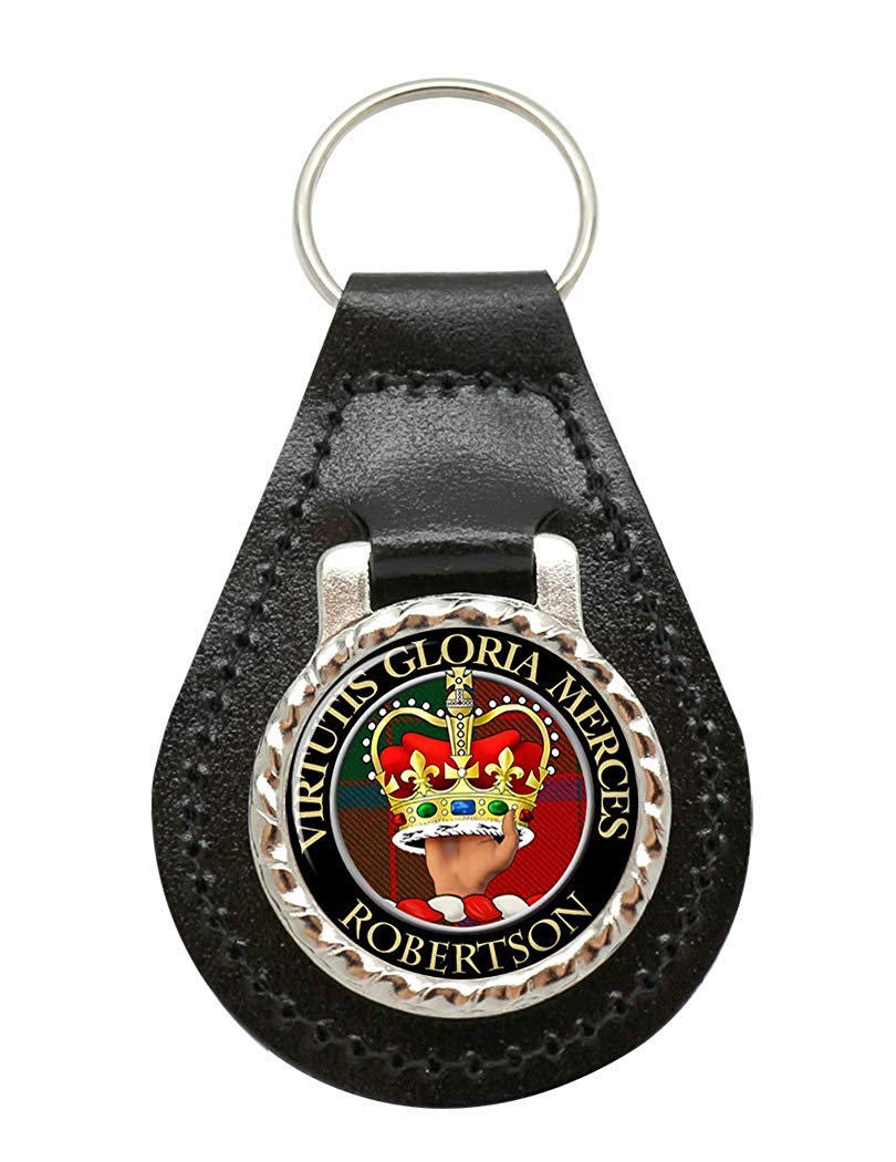 Giftshop Uk Unisex Black Leather And Silver Metal Robertson Scottish Clan Leather Key Fob
