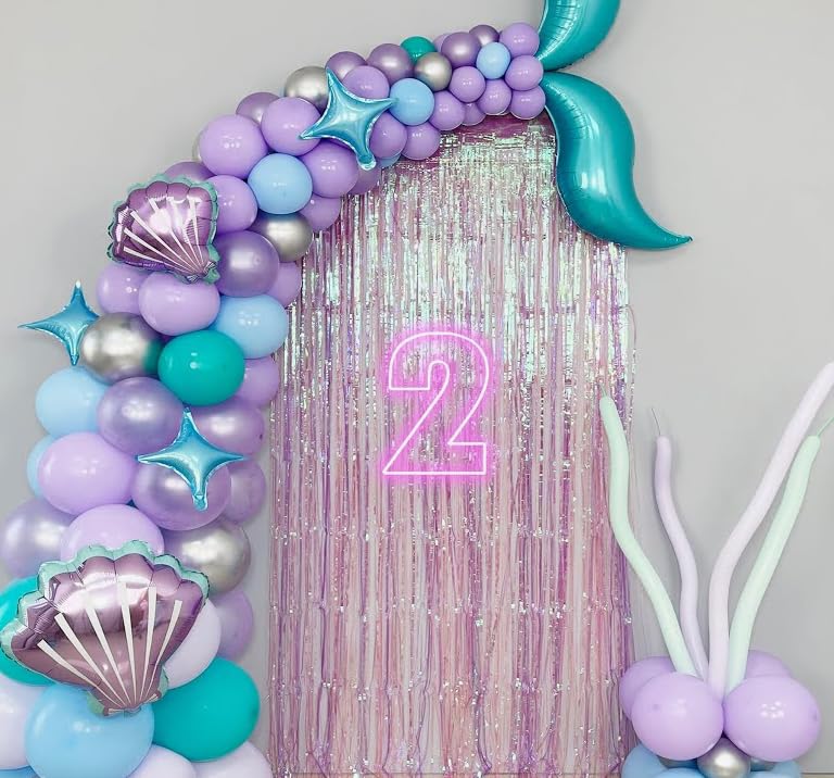 Image of Mermaid Party Balloons, 60PCS Metallic Purple Green Balloons, 12Inch Purple Blue Confetti Latex Balloon Helium for Girls Mermaid Theme Birthday Party Decorations Baby Shower Wedding Supplies