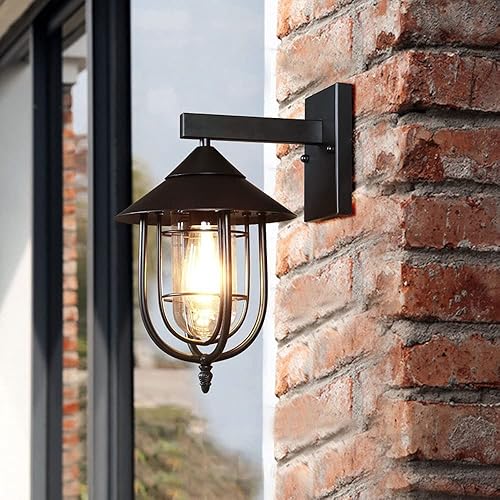 Miniatura 3 de KNOBCO Lámpara de pared retro americana para exteriores simple y creativa de metal impermeable pantalla de cristal luces de pared para el hogar