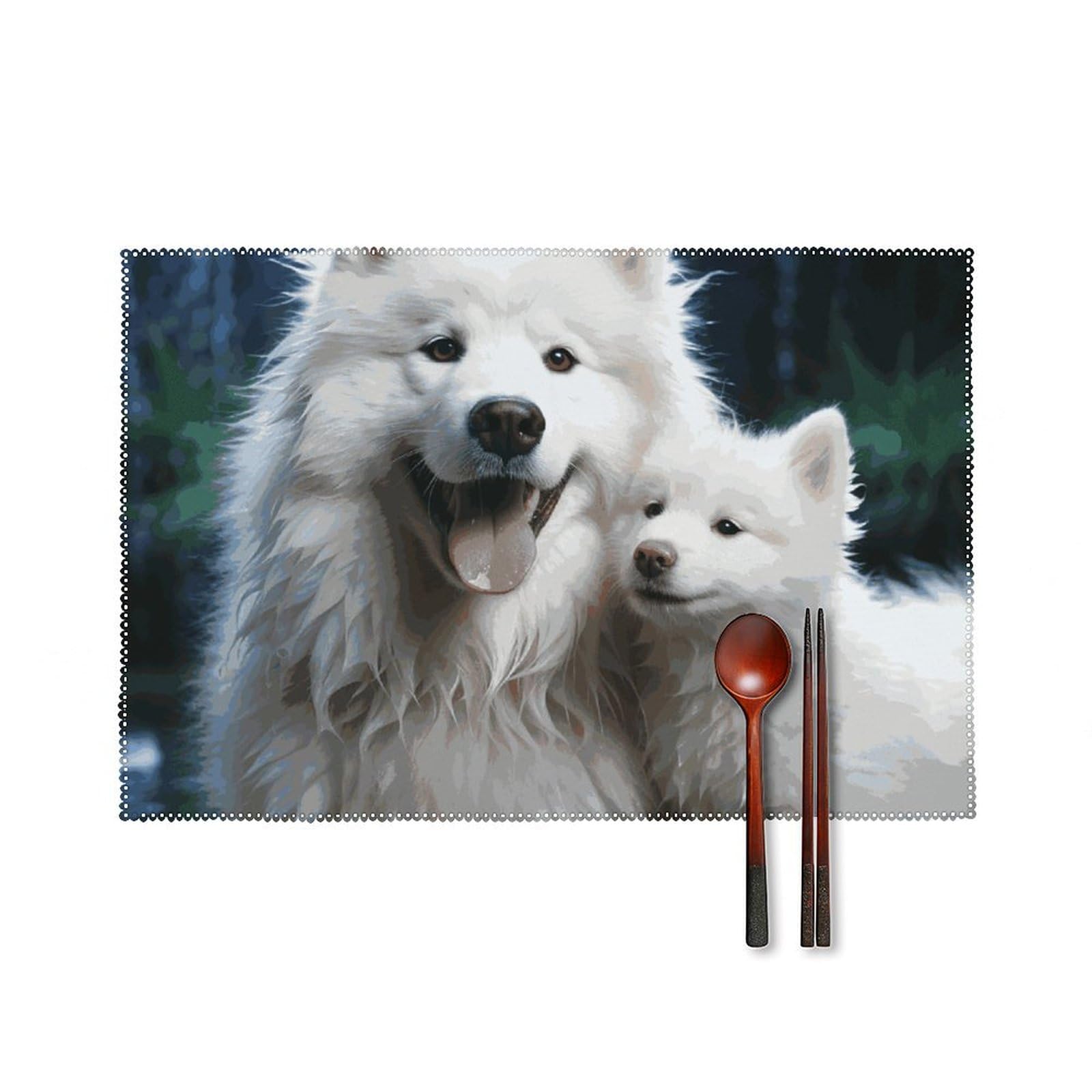 Set de table chien blanc toile rectangulaire 45x30 anti-pli