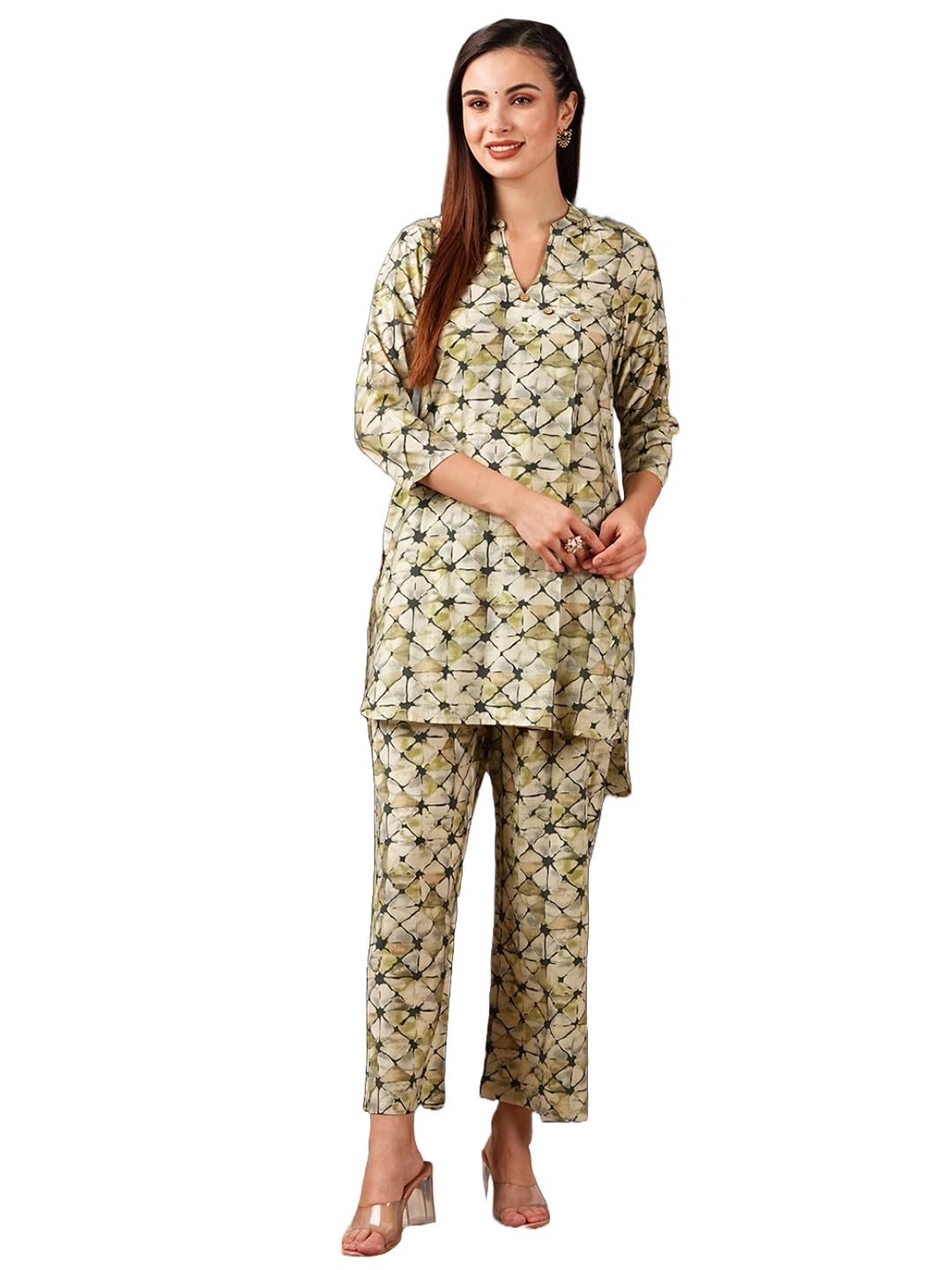 GoSriKi Women’s Cotton Blend Regular Printed Ethnic Co-Ord Kurta Set