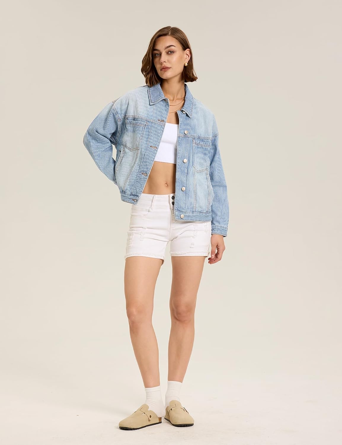 Kedera Women's Blue Jean Jacket Oversized Distressed Button Down Denim Jacket Vintage Long Sleeve Soft Boyfriend Coat - Image 6