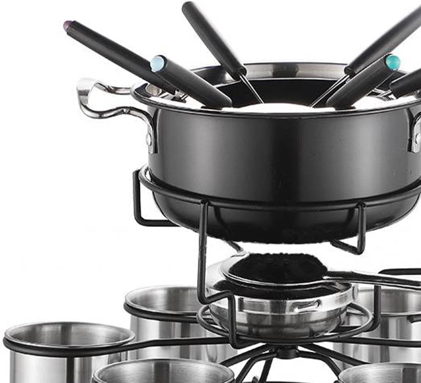 Fondue Pot Set Stainless Steel Lightweight Sturdy Multipurpoise Stable Home Portable for Party Picnic Wedding Camping Outside, B