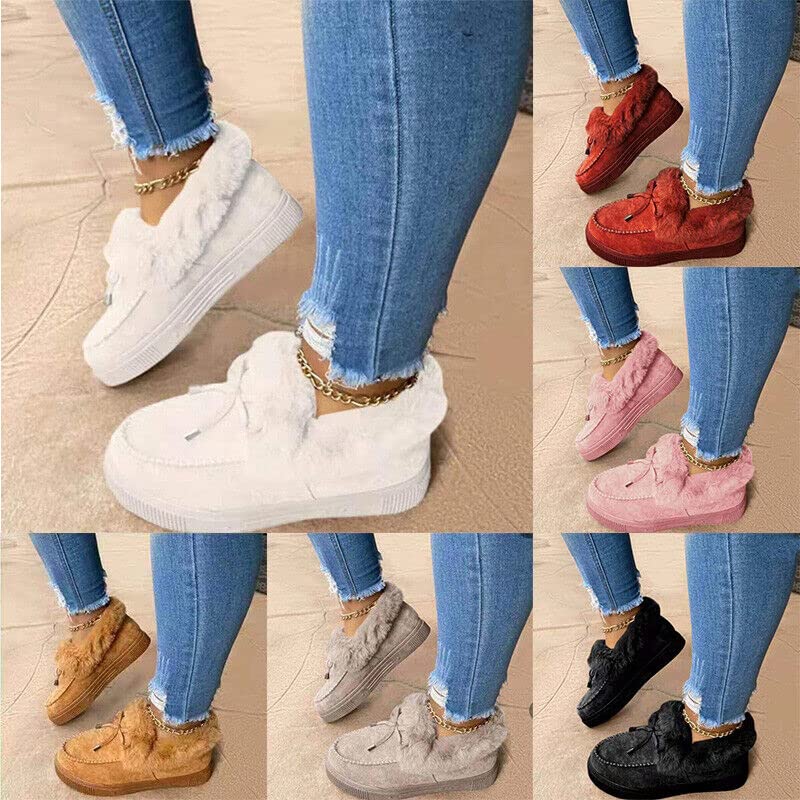 Women Winter Warm Faux Fur Lined Booties Ankle Moccasin Slippers Loafers Shoes (Brown,8-8.5)4