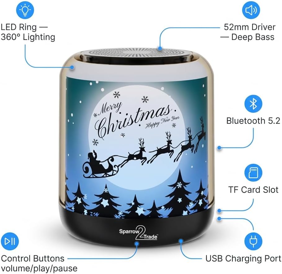 Bluetooth Speaker with LED Lights, Portable Wireless TWS Pairing Speakers, RGB Color Changing Music Sync, Deep Bass Hi-Fi Sound, 8H Playtime, TF Card Slot, Small Travel Speaker for Home Bedroom Party
