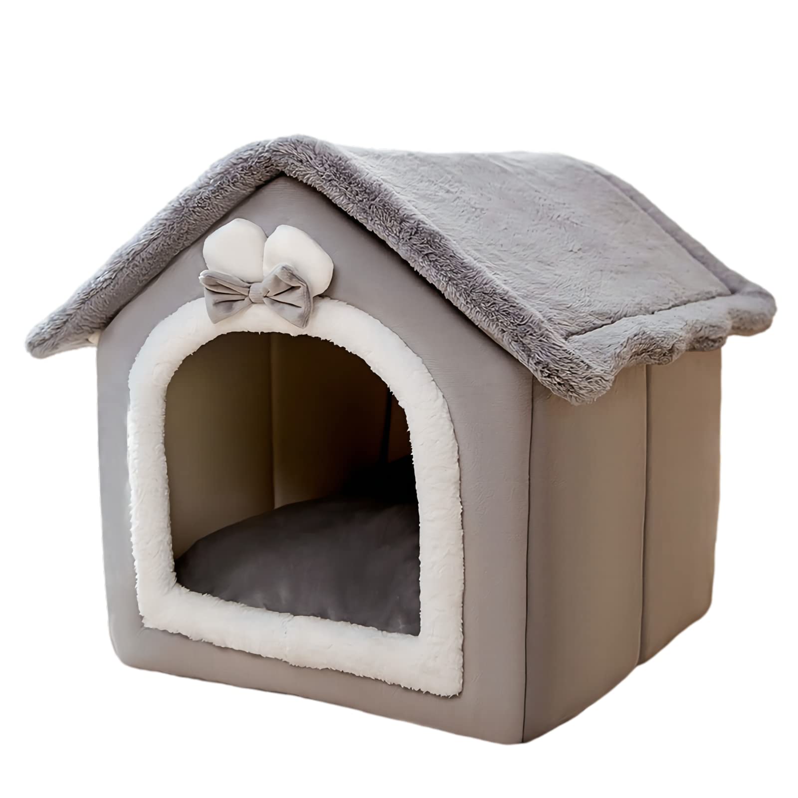 SEOUGEE Dog House, Portable Cat Kennel Bed Indoor with Removable Cushion, 3 In 1 Washable Pets Bed Cave, Removable and Foldable Non-Slip Warm for indoor Pets Puppy Kitten Rabbit