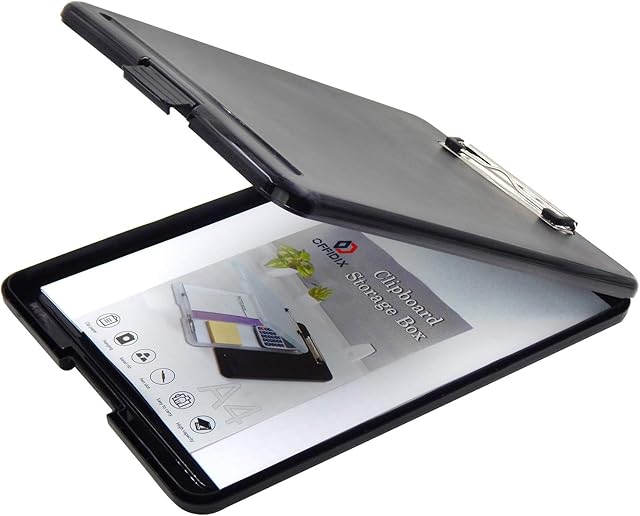 OFFIDIX A4 Silm Clipboard Folder Conference Plastic Folder Clipboard Paper Holder Storage Clip Board Ideal for School, Home and Office Use Foldover Clipboard (Black)