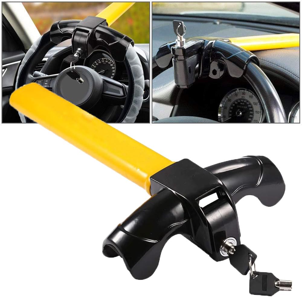 Bloccasterzo Auto Doppia Sicurezza - Antifurto Meccanico Per Volante E Cintura, Giallo Fluorescente - Foto 8