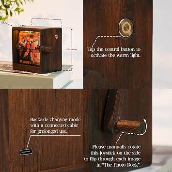 Custom Photo-Album Flip Box Frame Mechanical Hand Motion Photoalbum Animation Gift for Mothers Day, Personalized Animated Home Decor Night Light, Custom Family Photo Flipbox Couple image Album
