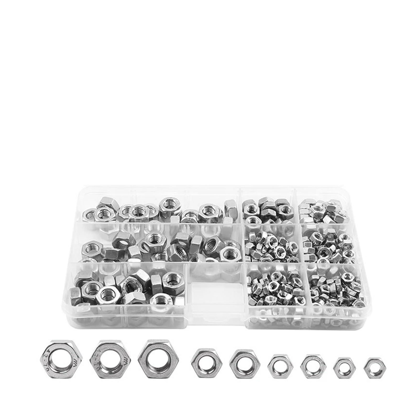 90-teiliges 300-teiliges Sechskantmuttern-Sortiment aus Edelstahl mit metrischem Feingewinde(M4-M8 300pcs)