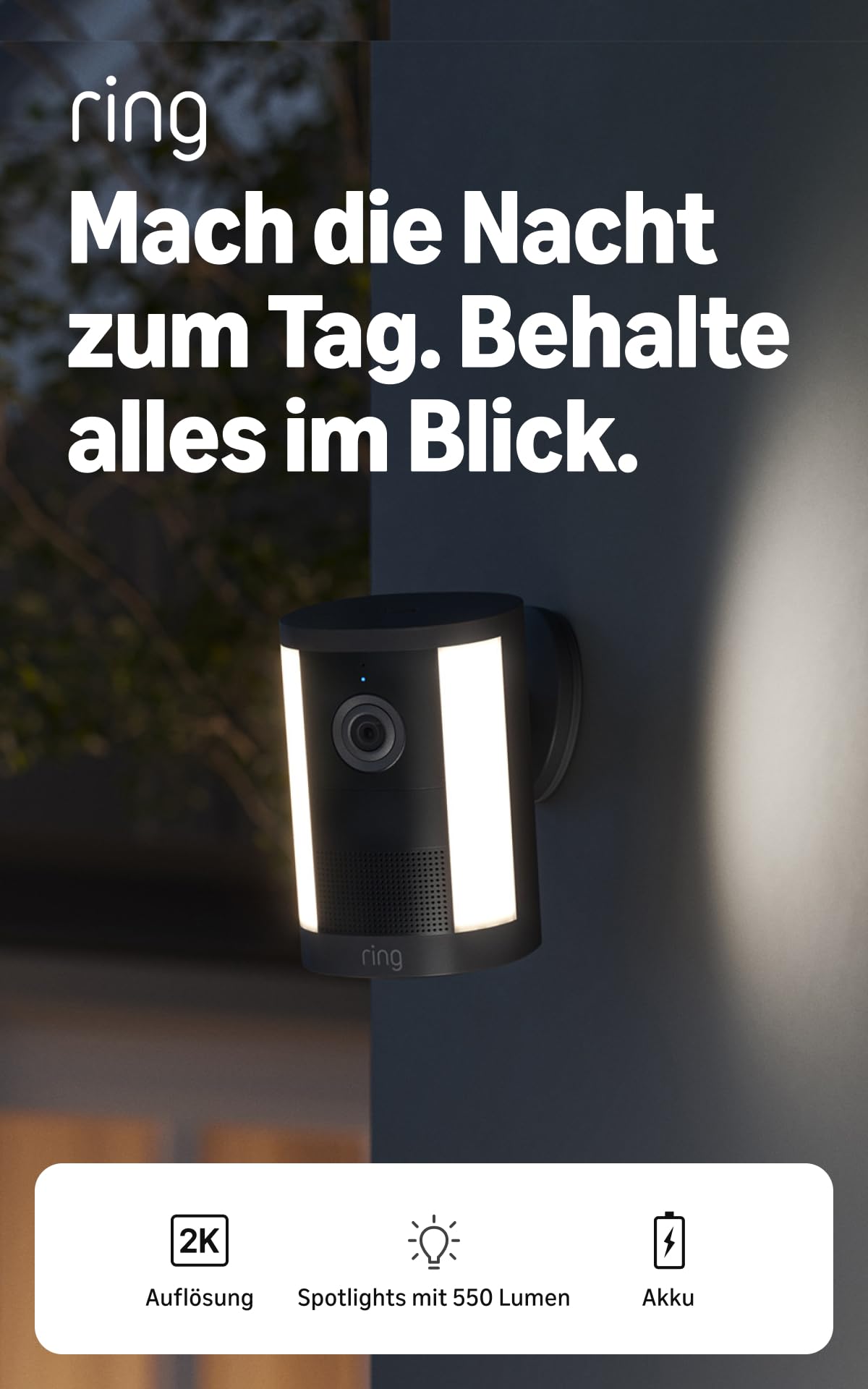 Ring Spotlight Kamera (Spotlight Cam), Akku (neueste Generation), Weitwinkel-Video in Retinal 2K, optimierter 6x-Zoom… – Ansicht 2