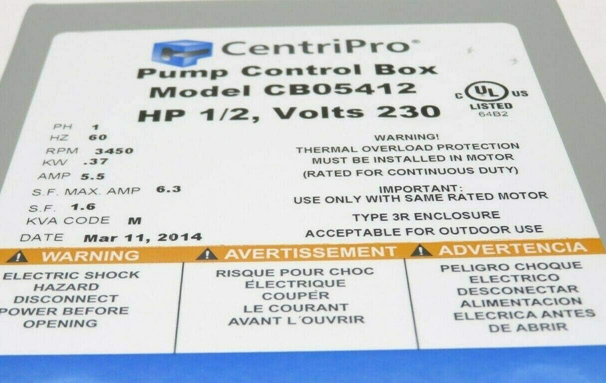CB05412 CentriPro Quick Disconnect (QD) Control Boxes - 1/2 HP - 230 V