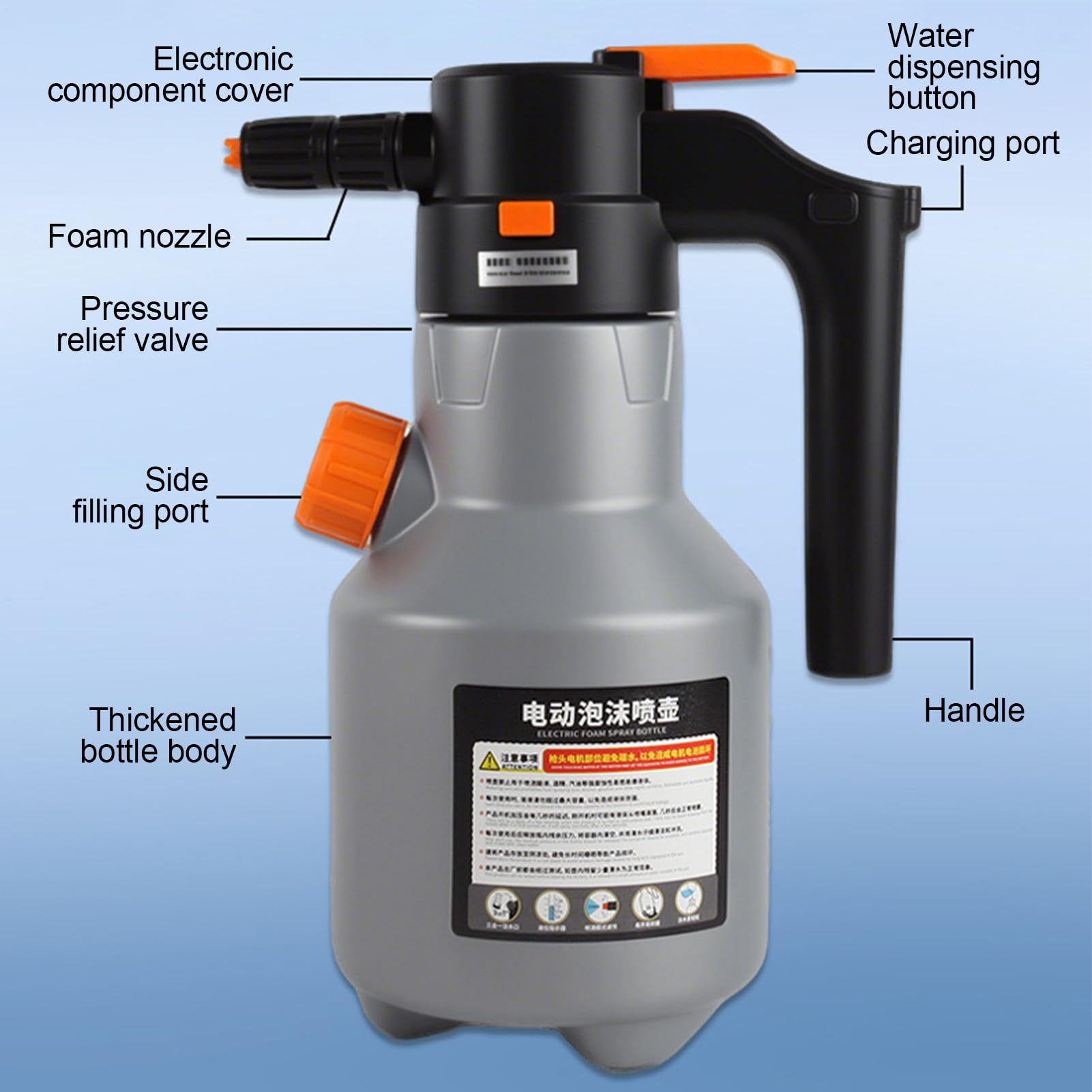 Elektro-Schaumsprüher 2L Tragbar Wiederaufladbar mit Messbecher | Hand-Schaumpumpensprüher Für Auto, Fahrzeug, Haushalt, Küche, Außenbereich, Garten, Reinigung, Bewässerung