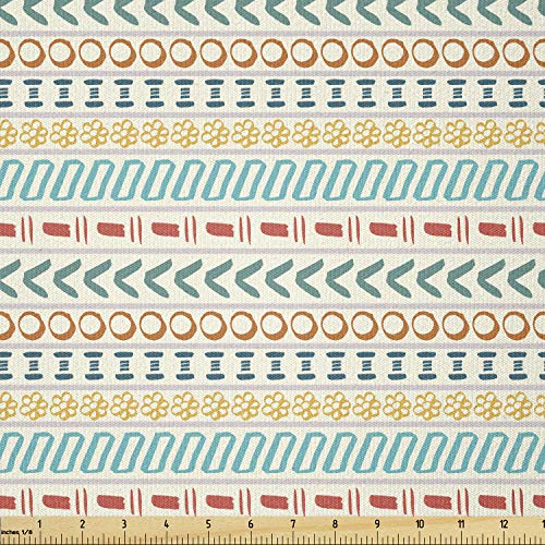 Ambesonne Striped Fabric by The Yard, Cultural Striped Boho Motif Traditional Southwestern First Nations Artisan, Stretch Knit Fabric for Clothing Sewing and Arts Crafts, 3 Yards, Multicolor