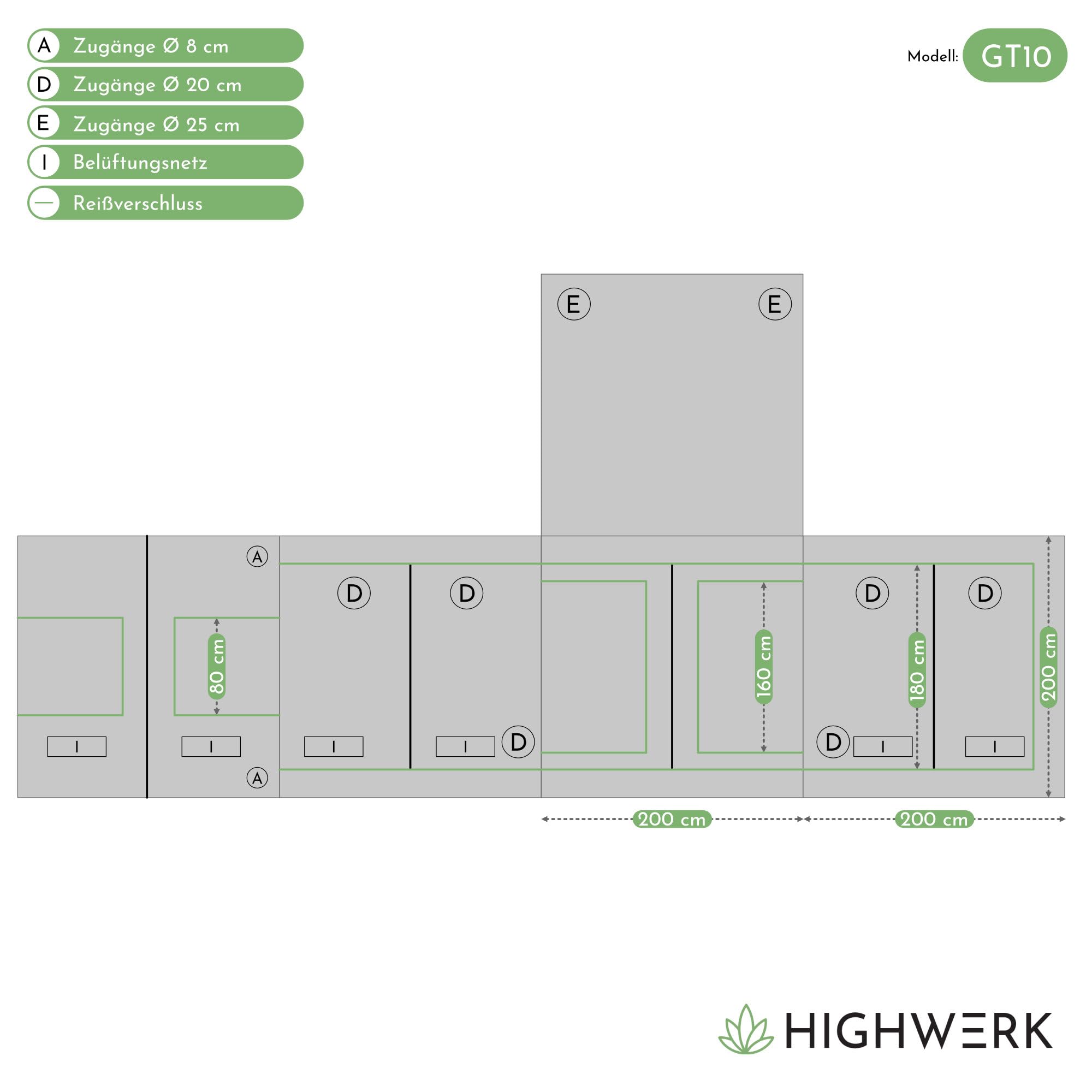Tienda de cultivo 200 x 200 x 200 cm | cultivo casero «MyHomeGrow», gris