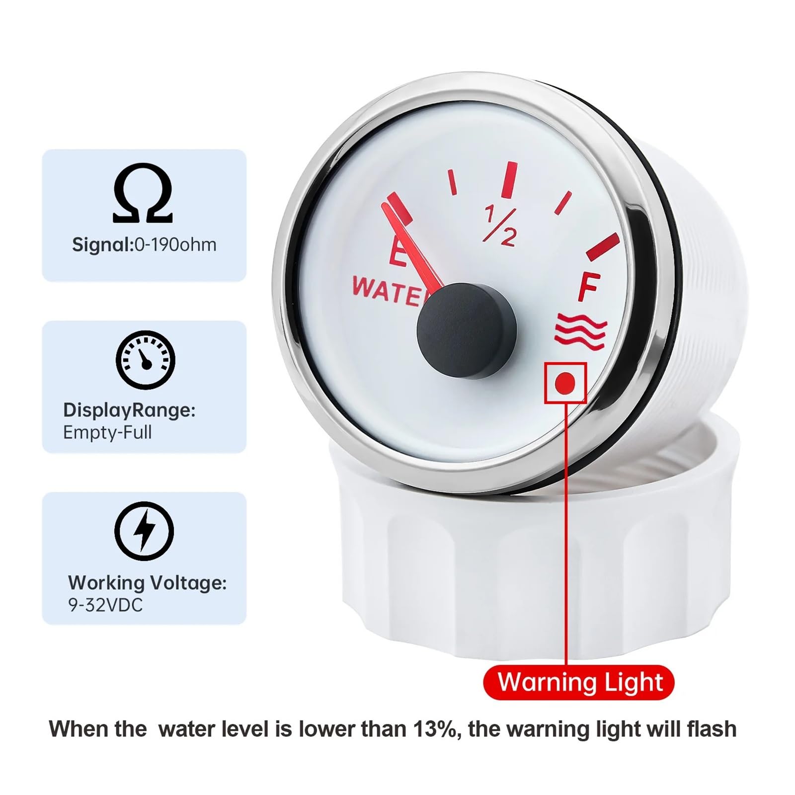 52-mm-Wasserstandsanzeige, 7-Farben-Hintergrundbeleuchtung mit Blitzalarm + Wasserstand-Schwimmersensor 0-190 Ohm Autoanzeige Universal(With 400mm sensor)