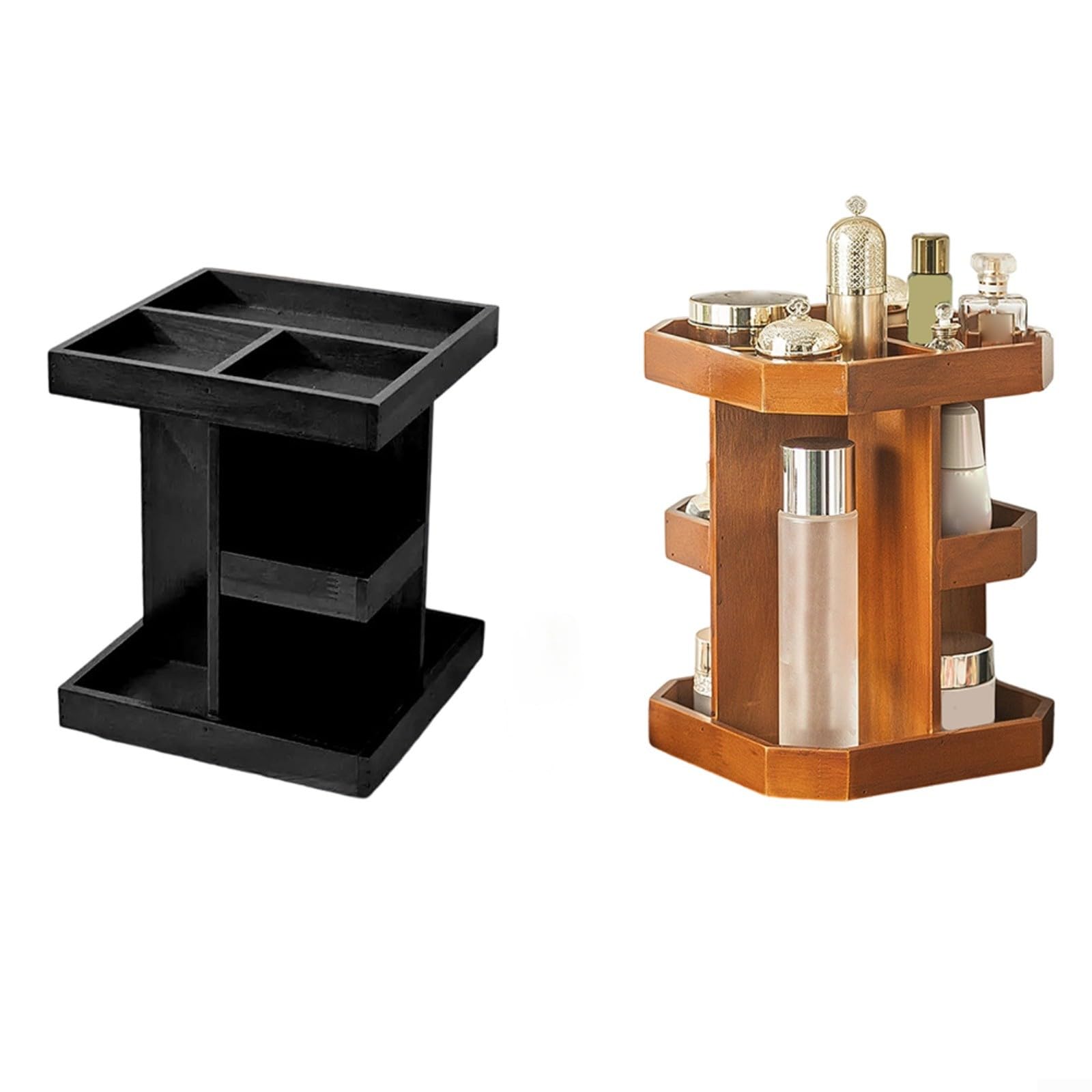 Organizador de madera de tres niveles para papá, estante de colonia giratorio para perfume, rotación completa, almacenamiento multicapa, sostiene relojes, gafas de sol, accesorios, compacto uso