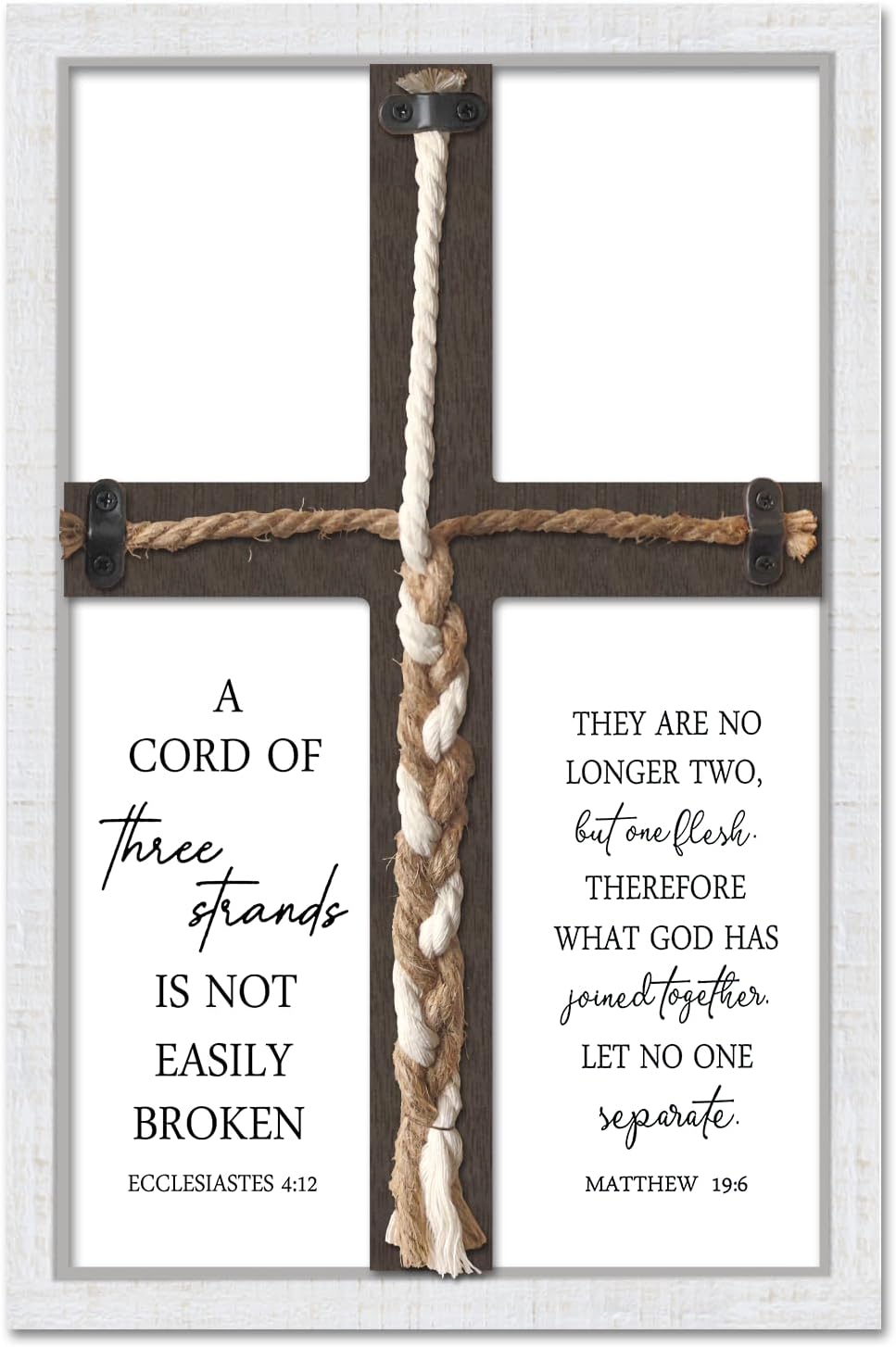 comurdyo A Cord of Three Strands Wedding Ceremony Cross Sign Wall Decor 15"X10" Unity Braid Cord Art Ecclesiastes 4:12 for Couple Christian Bible Verse Scripture Religious Marriage Prayer Gifts (White)