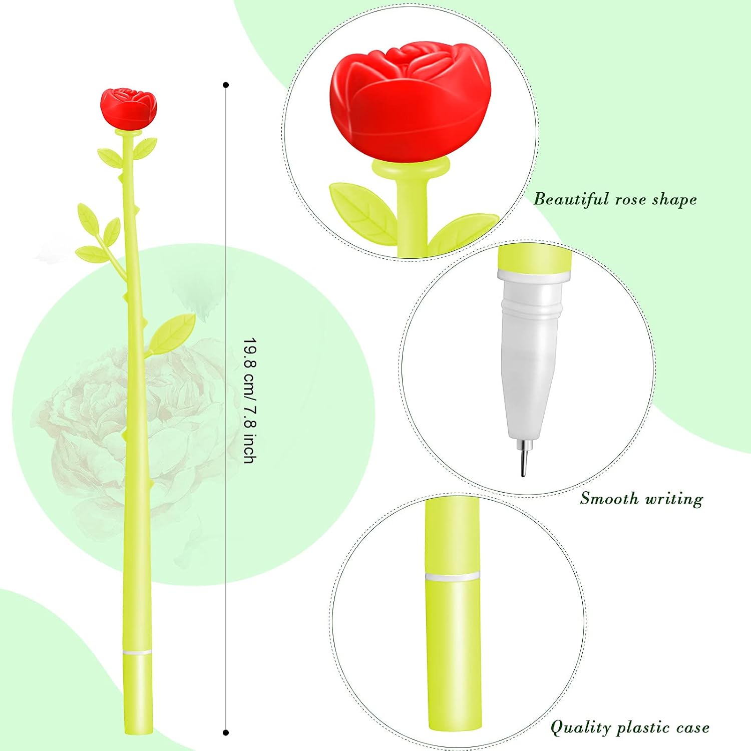 Outus Flower Pens Rose Shaped Ballpoint Pen Creative Liquid Black 0.5mm Gel Ink Rollerball Pen for Kids Girls Women, Home Office School Decoration Supplies(30 Pieces)