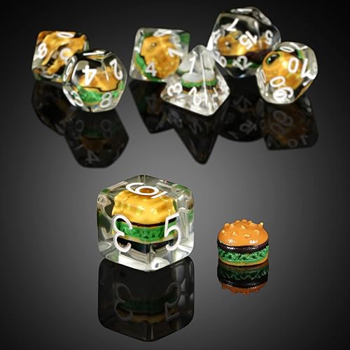 Miniatura 2 de DNDNDND - Juego de dados DND de resina de 7 piezas con bolsa de terciopelo para juegos de rol de DD y juegos de mesa Hamburguesa
