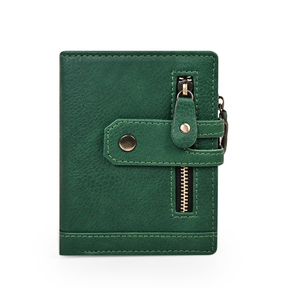 samtroh Women Bifold Wallet, Green, Vegan Leather, Button & Zipper Closure, Multiple Card Slots, Coin Pocket-picture-25