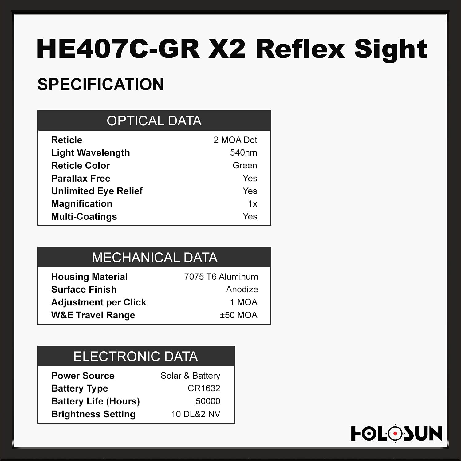 HOLOSUN - HS407C-GR-X2 Classic Open Reflex Green Dot Sight 2 MOA (Black)