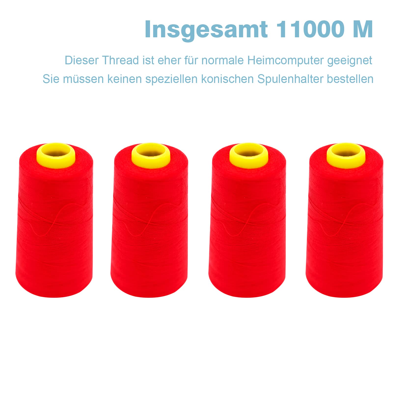 Serger Thread, All-Purpose Thread for Sewing Polyester, 4 Cones of 3000 Yards Each Spool for Sewing Machine (red) - Image 4