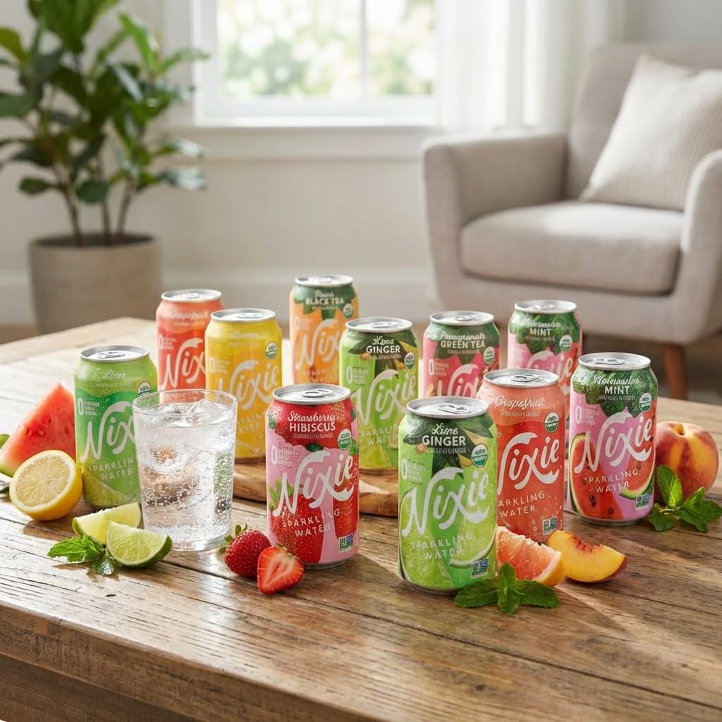 Nixie Sparkling Water Variety Pack – 18 Pack Flavored Sparkling Water, Lime, Grapefruit, Lemon, Watermelon Mint, Pomegranate Green Tea, Peach Black Tea, Lime Ginger, Strawberry Hibiscus, Zero Sugar