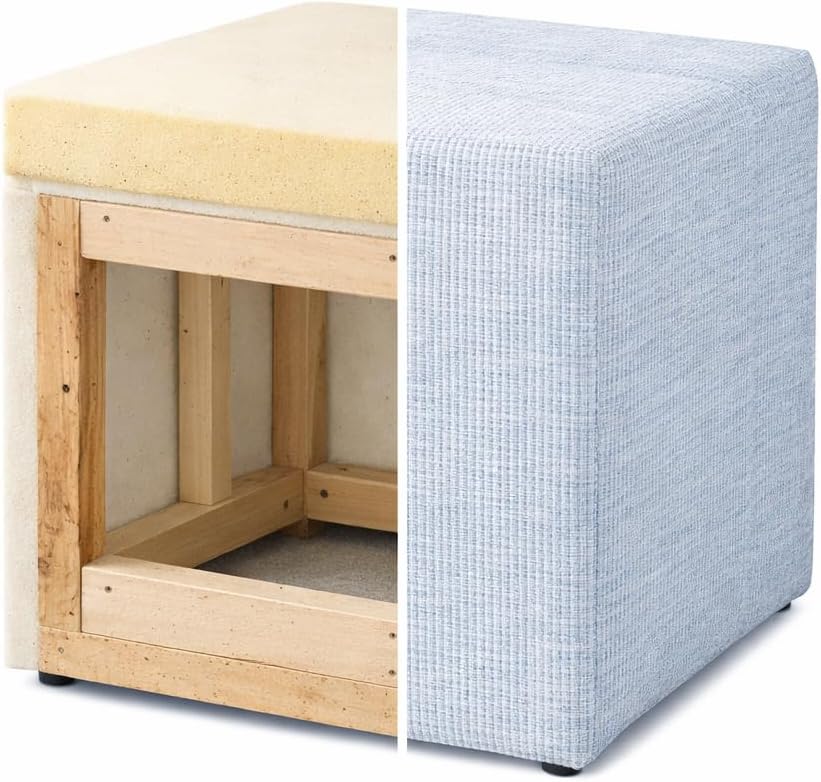HomePop 19" Square Ottoman - Blue Pinstripe Fabric