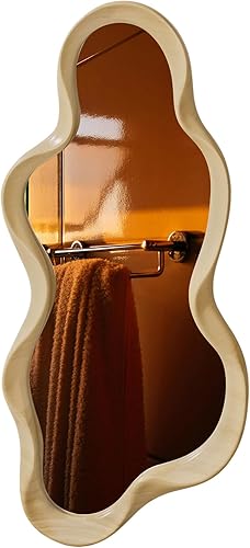 Miniatura 6 de Espejo de pared irregular, espejo de pared enmarcado de madera, espejo de pared ondulado asimétrico para sala de estar, dormitorio, entrada, baño,