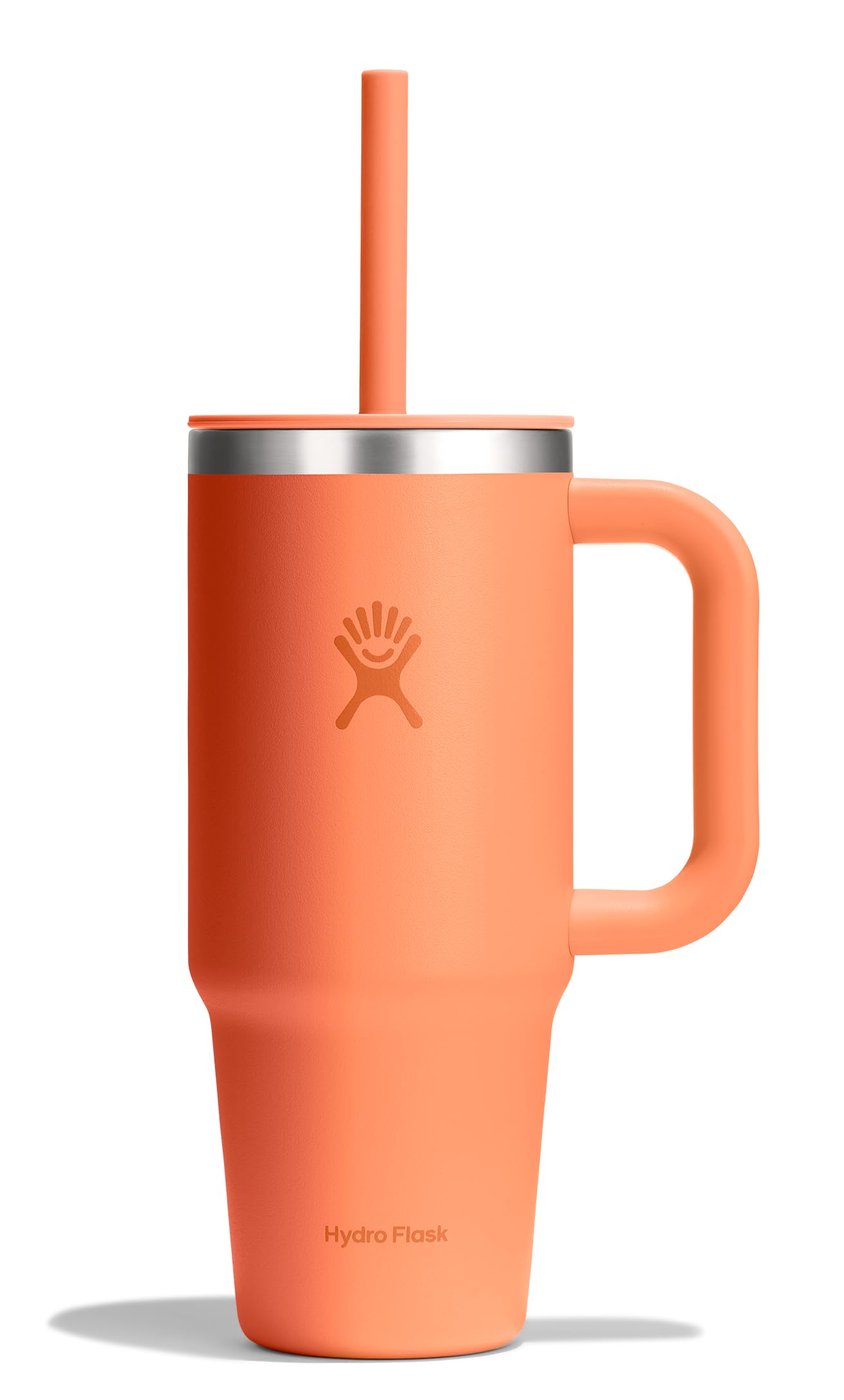 Hydro Flask Travel Tumbler with Handle, Lid and Straw - Insulated Stainless Steel in 24 Oz Nectar Orange