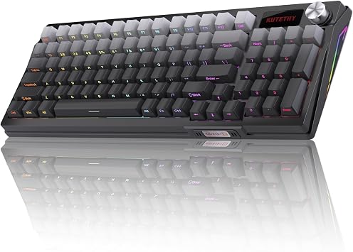 DRAOZA Kutethy Wireless Mechanical Keyboard,Pre-lubed Switches,Gasket Structure,Tri-Mode BT/2.4GHz/USB-C Hot Swappable Keyboard,Side Printed PBT Keycaps,RGB Backlit Gaming KeyboardGhost+Ashen