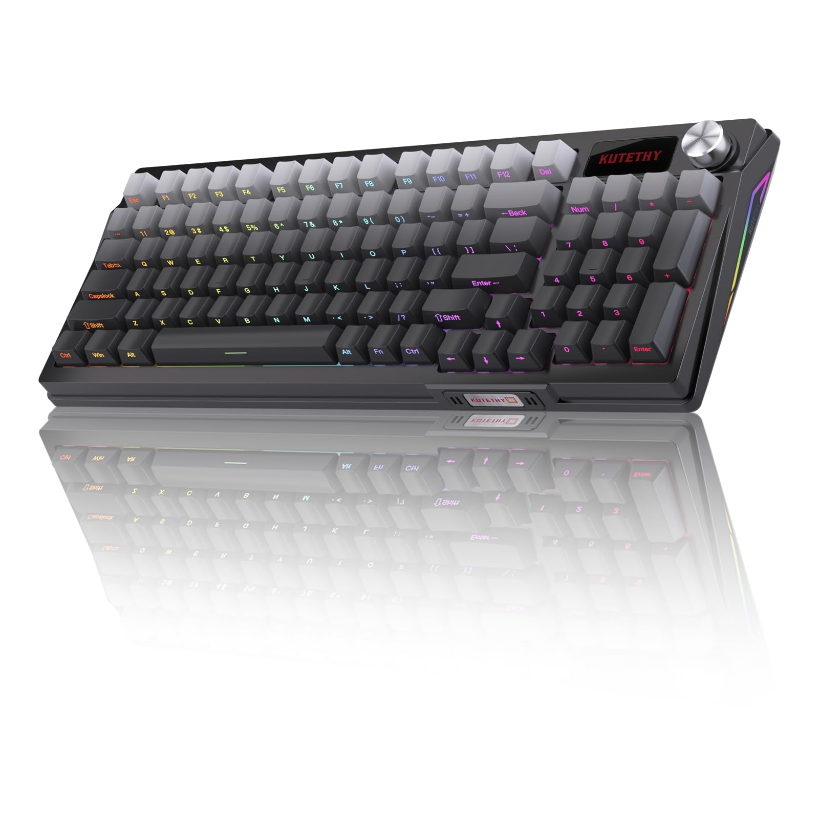 DRAOZA Kutethy Wireless Mechanical Keyboard,Pre-lubed Switches,Gasket Structure,Tri-Mode BT/2.4GHz/USB-C Hot Swappable Keyboard,Side Printed PBT Keycaps,RGB Backlit Gaming Keyboard(Ghost+Ashen) Ghost Switch Ashen