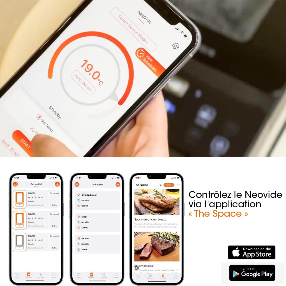 The Space Machine de Cuisson Sous Vide Sans Sacs | Neovide NSV500 Cuisine Sous vide et Marine tout en 1 avec Application de Contrôle et Sonde Intégrée | Capacité 8,6L, 58,7x34,3x29,4cm, 1450W The Space Machine de Cuisson Sous Vide Sans Sacs | Neovide NSV500 Cuisine Sous vide et Marine tout en 1 avec Application de Contrôle et Sonde Intégrée | Capacité 8,6L, 58,7x34,3x29,4cm, 1450W