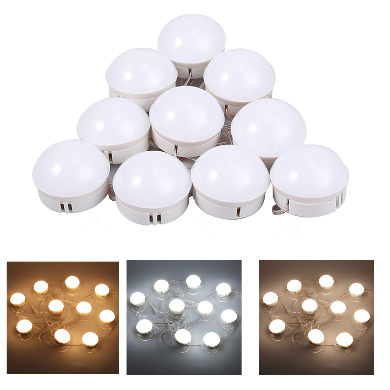 LED Vanity Mirror Light Kit for Makeup Hollywood Style Mirror Lights Kit with 10 Dimmable Light and Color Bulb Dressing Table Mirror Lights Lighting Tools