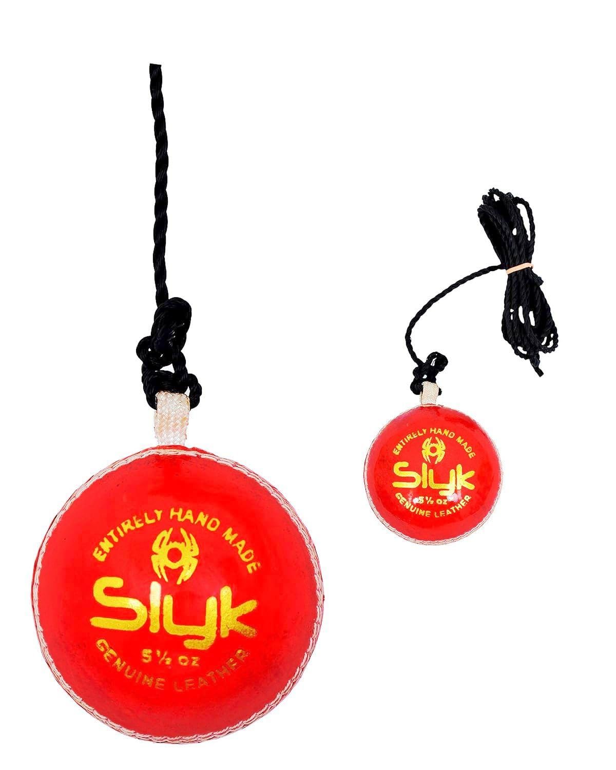 SLYK Leather Hanging Cricket Ball for Practice – Leather String Ball for Bat Knocking, Shot Training, Skill Development & Hand-Eye Coordination (ClipBall (String Clipped Outside))-image-4