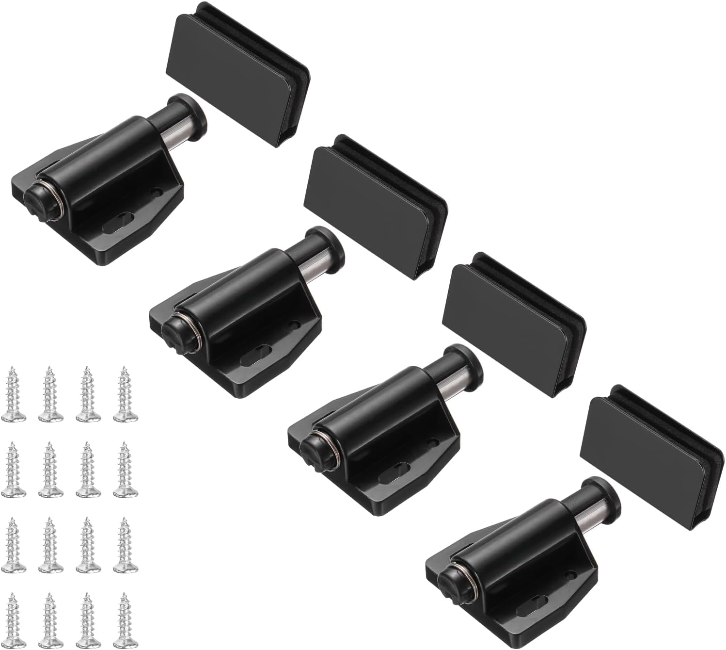 uxcell 4Pcs Magnetic Touch Push Open Latch, Glass Door Catch Latch Closures Single Magnetic Catch Latches with Clamp and Screw for 3-6mm Door for Drawer Cupboard Closet, Black