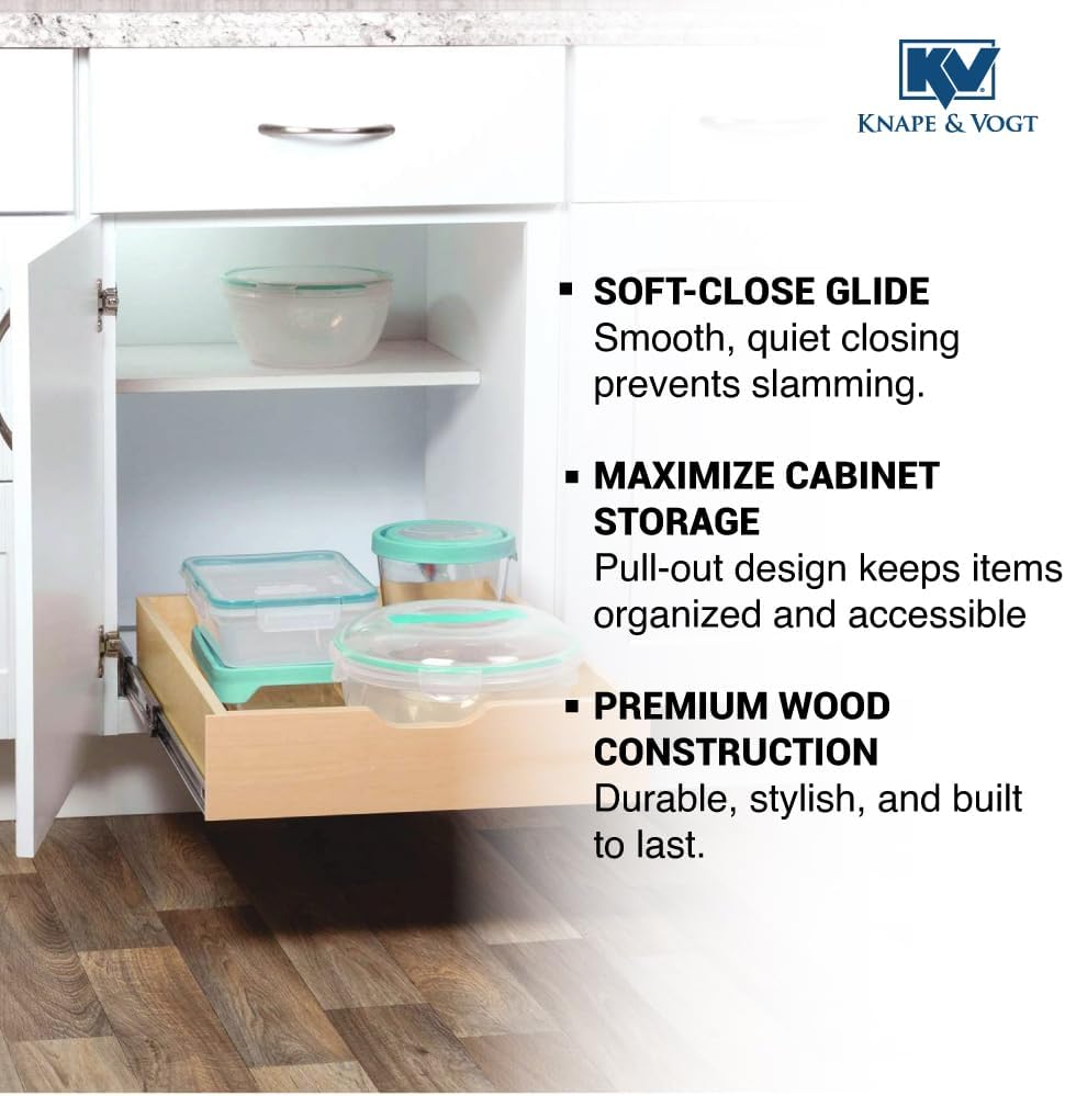 Knape & Vogt RS-WMUB-17-WD 5 in. H x 18 in. W x 22 in. D Soft-Close Wood Drawer Box Pull-Out Cabinet Organizer