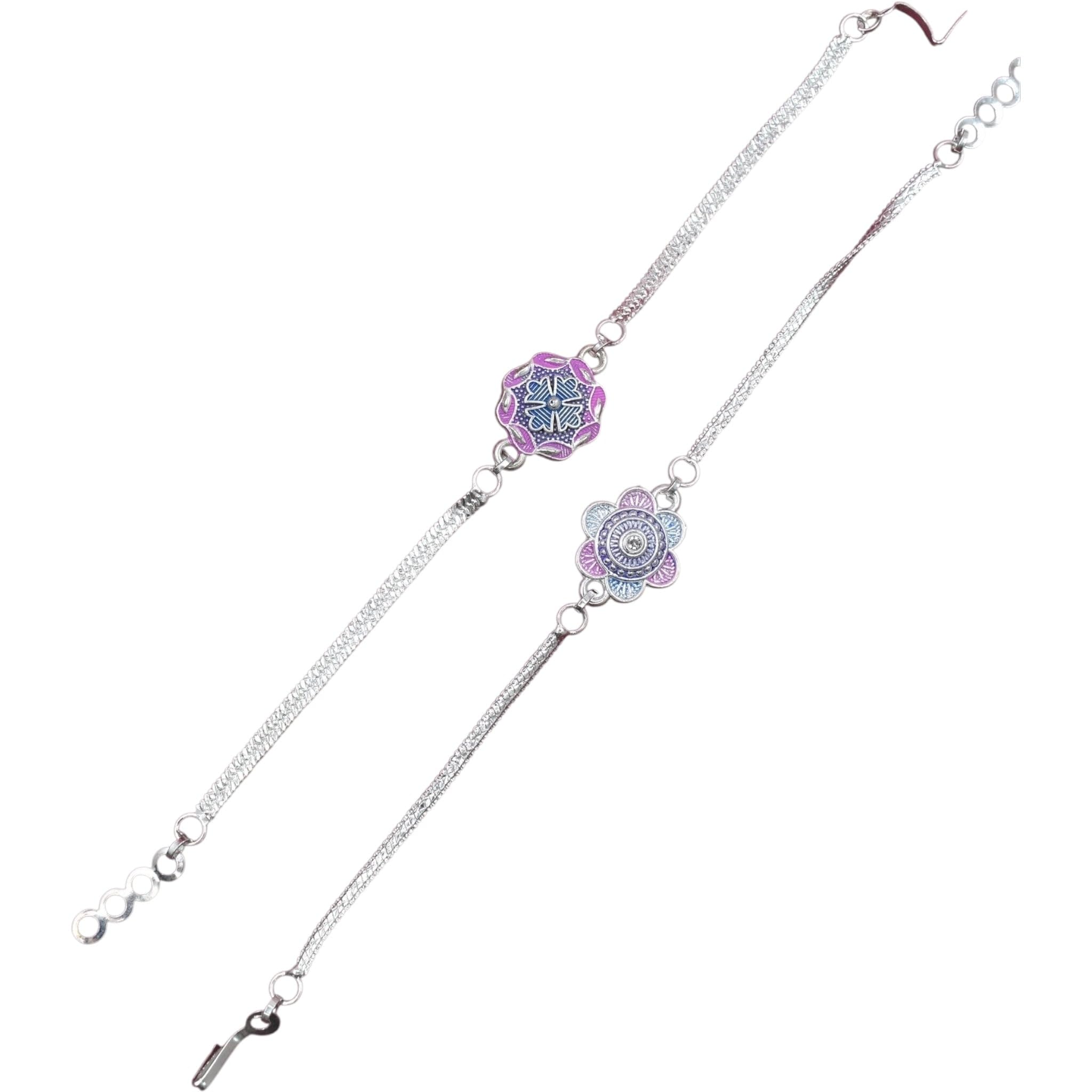 Set of 2 Finely Detailed Premium Bracelet Chain Type Combo Rakhi, Stylish Fit for Brother and Secure Clasp Closure with Roli Chawal & Rakshabandhan Card-image-41