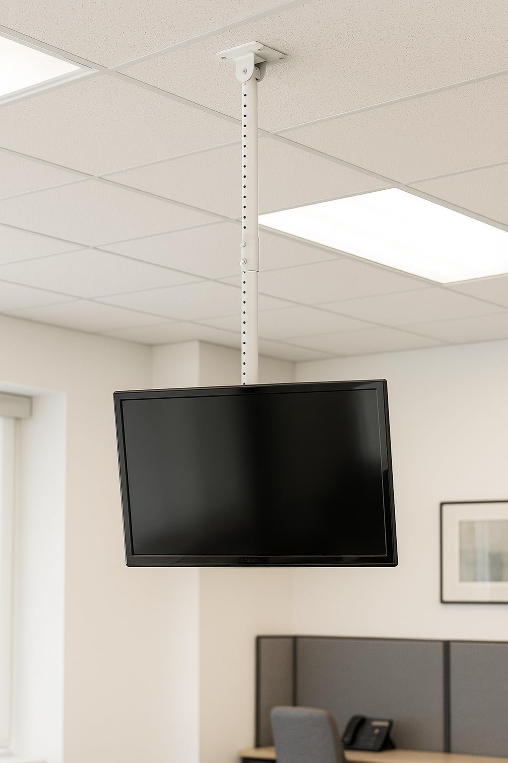 Multibrackets Ceilingmount Small Blanco 1500 | Soporte TV de Techo para Pantallas 10-43" | Altura Regulable 55-150 cm | VESA 200x200 | Giro ±30° Inclinación -5°/+15° | Platina 0-90°