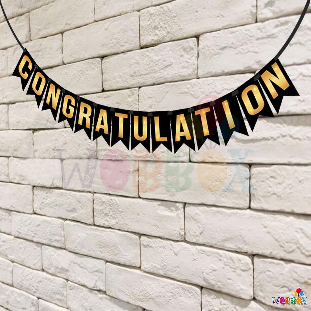 Wobbox Black & Golden Congratulations Bunting Banner, Congratulations Banner for Decoration 2