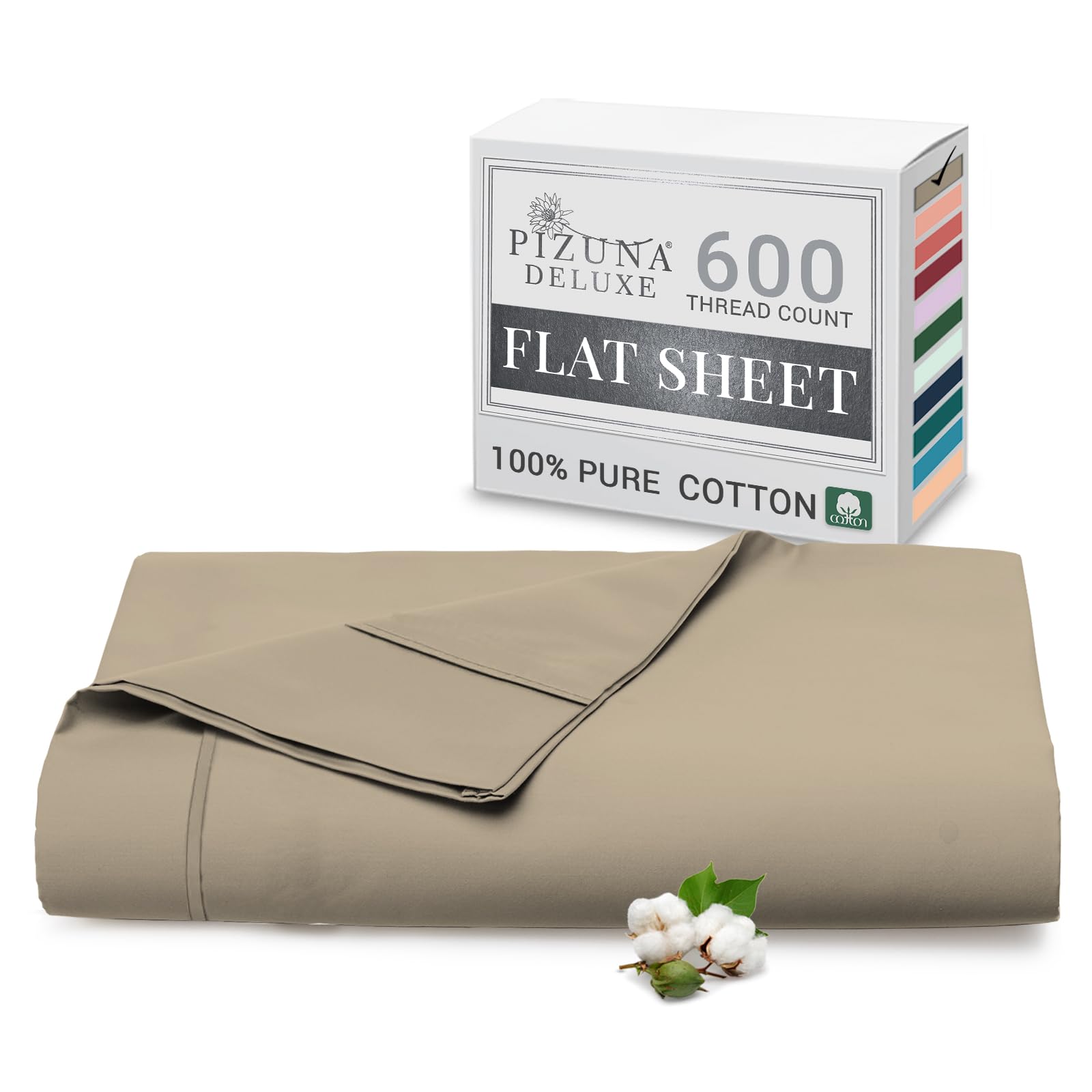 Pizuna Simply Taupe Pure Combed Cotton Double Flat Sheet 600 Thread Count Long Staple Brushed Cotton Flat Sheets Double, Cool Sateen Weave Flat Sheet Double Bed (Cotton Flat Sheet Double 1 Pc)
