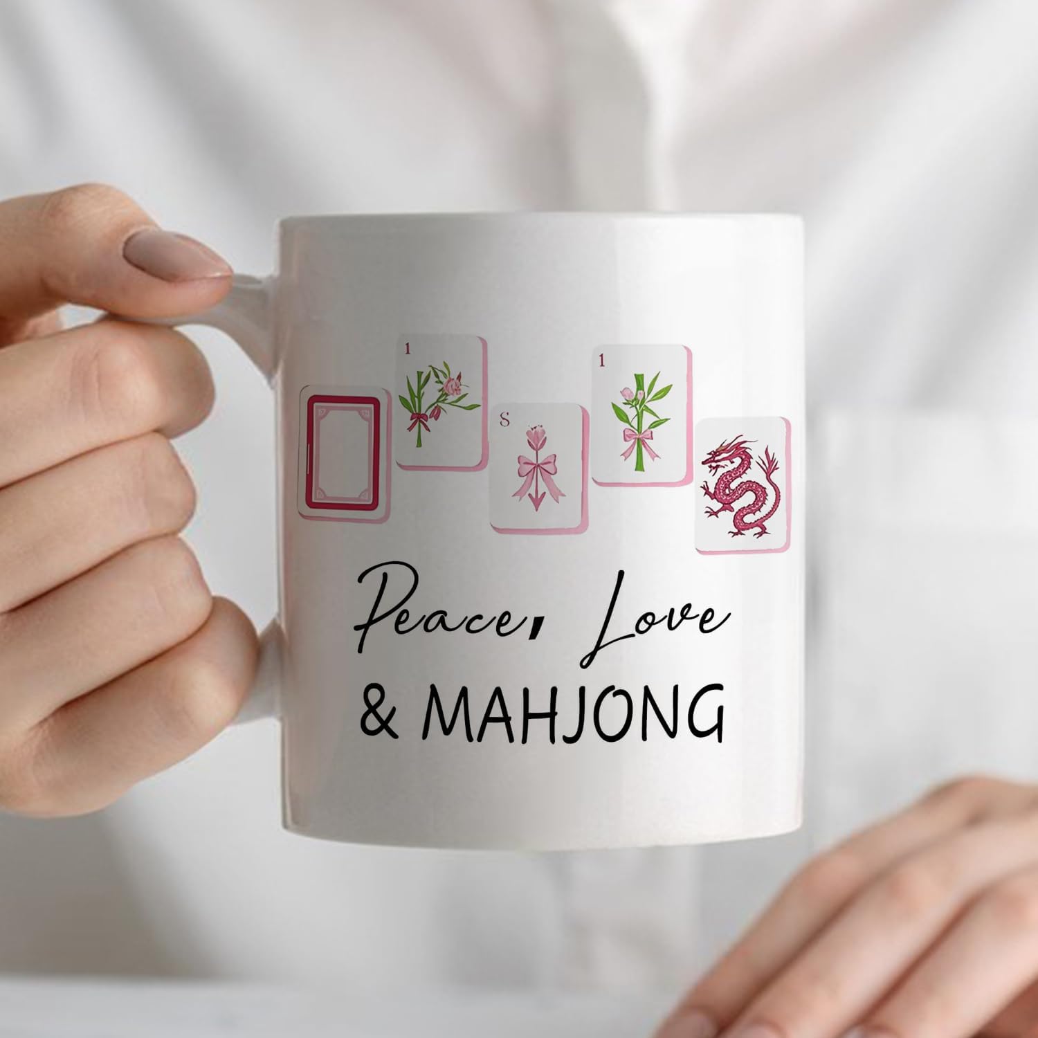 Chinoiserie Mahjong mug Gifts for Women，mah jong Gifts for Mah Jong Players Lovers Coffee Cup,Mahjong Accessories Ceramic Coffee Tea Mug 11 oz image 5